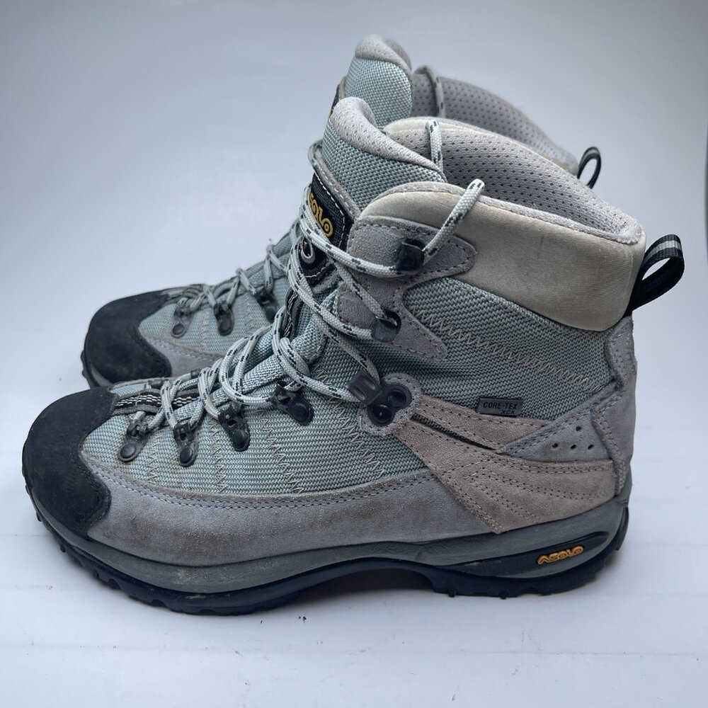 Asolo Gore Tex Voyager XCR Blue Tan Hiking Outdoors Trail Boots Womens Size 8.5